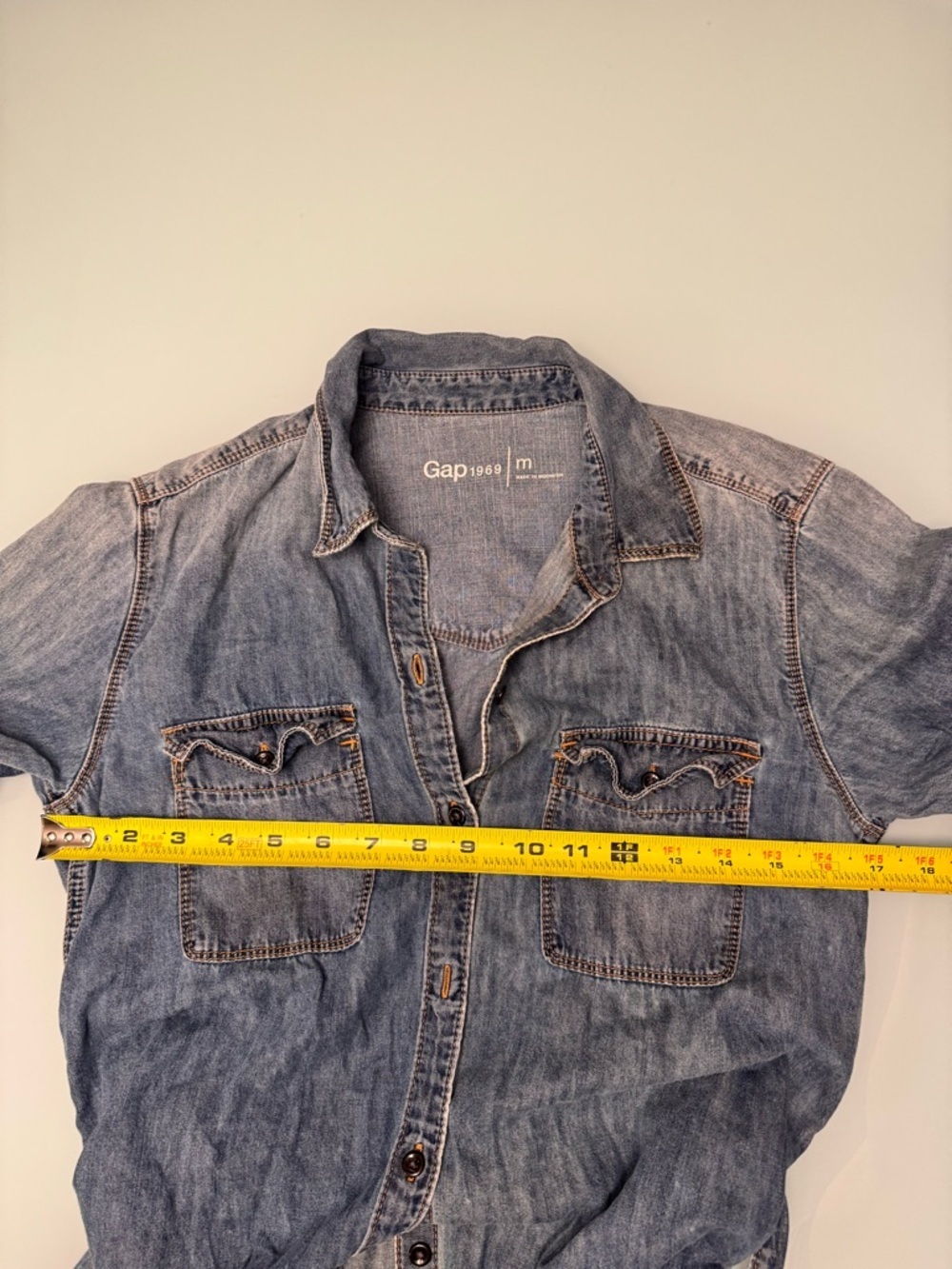 GAP 1969 Denim Shirt Dress Medium Blue Wash Long Sleeve Belted Midi - Picture 5 of 10